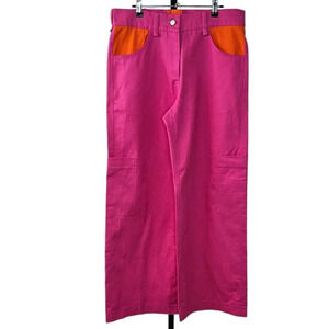 Serena Bute London High Rise Color Block Pink Wide Leg Pant Size Medium 10 Cargo